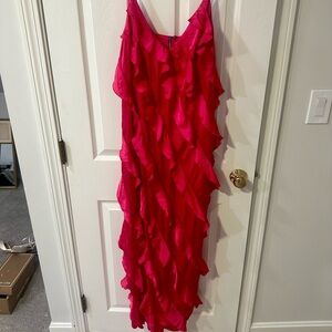 Anthropologie Vibrant Pink Ruffled midi strappy Dress